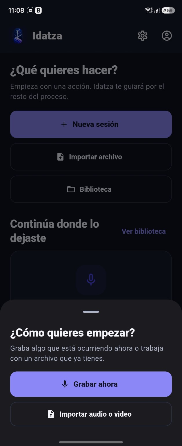 Flujo guiado de nueva sesión